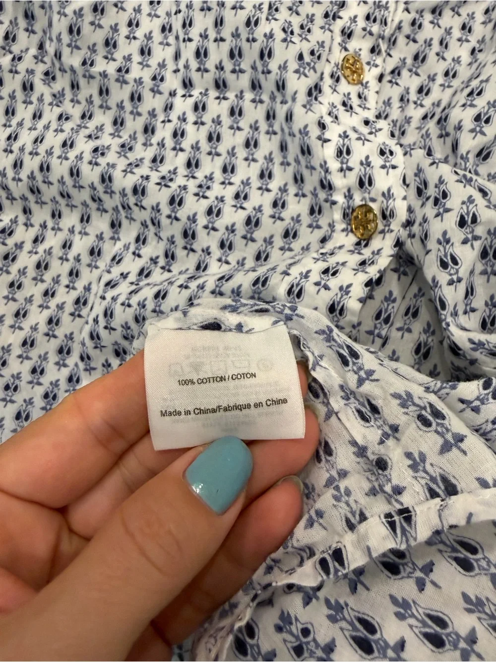 Tory Burch Cotton White Tunic with Navy Print, Sports Blouse